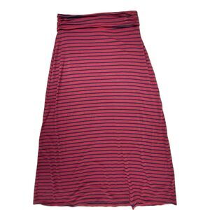 J CREW Stripe Ruched Maxi Skirt Size Small Navy Burgundy 47942 Knit